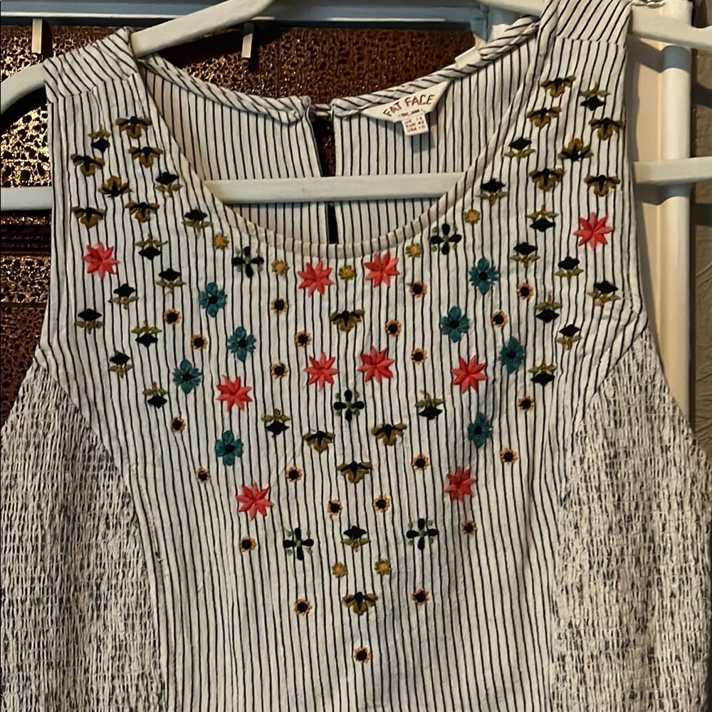 Striped Embroidered Sleeveless Top